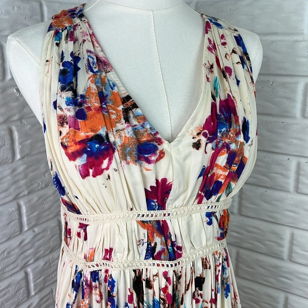 ENTRO FIT AND FLARE FLOWY RAYON DRESS COLORFUL WITH CREAM LINED SZ SM NWT - Picture 2 of 16